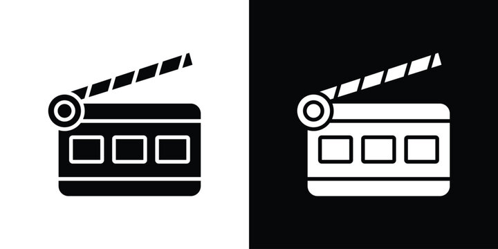 Cinema flapper icon Flat Solid Style in black and white colors. Vector eps10.