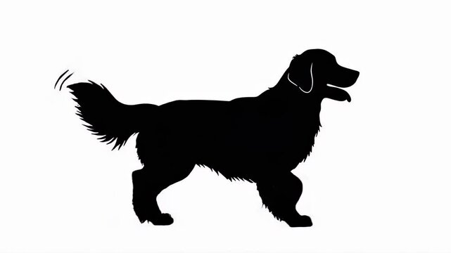 Dog silhouette walking. Abstract animal symbol. Black dog outline on white background. Minimalist pet icon animation.