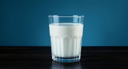 glass of milk on blue background