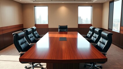 work meeting room interior with large wooden table