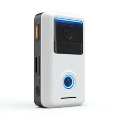 Fototapeta premium Smart Home Security Camera with Night Vision and Motion Detection, Wireless Surveillance System for Home Automation, Modern Design in White and Black, Isolated on White Background, Security Technology