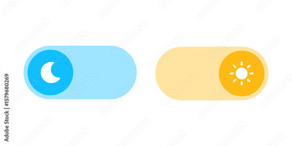 Aufkleber on off toggle switch buttons. day night switch toggle - dark mode, light mode switch button - sun an