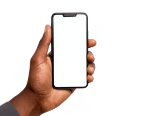 a male hand holding a blank-screen smartphone, isolated on a white background, png, transparent