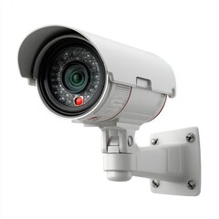 Security Camera on White Background, Close-Up of Surveillance Camera with Infrared LEDs, Modern CCTV System for Safety and Protection, Surveillance Technology for Crime Prevention and Monitoring