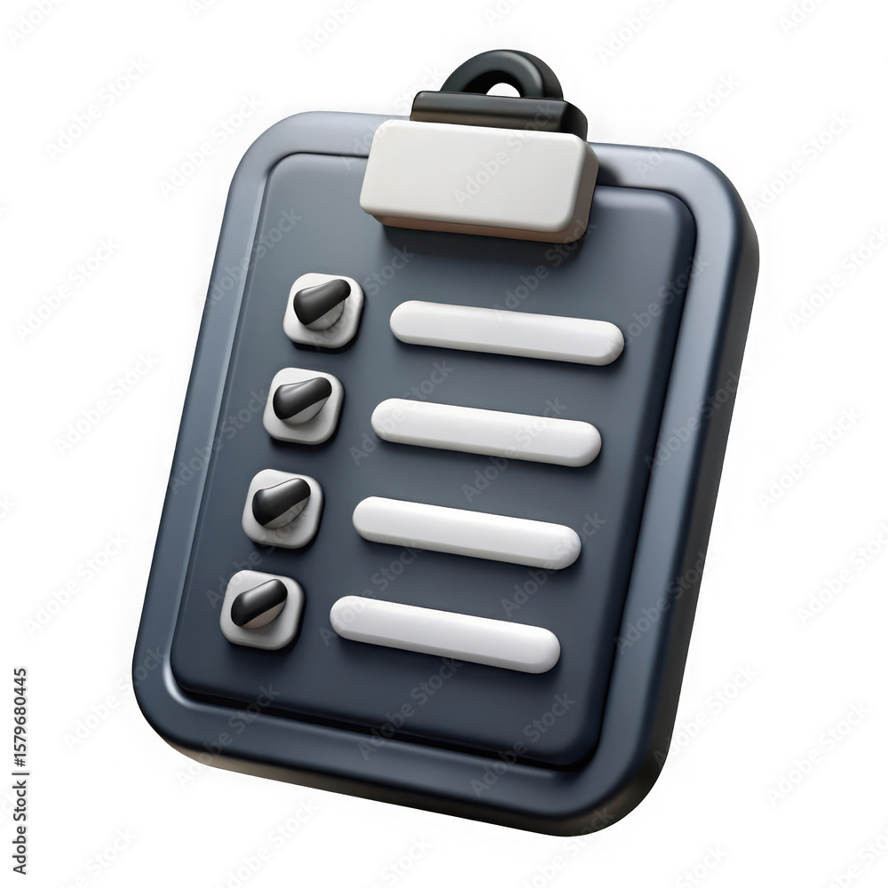 Poster 3d render checklist clipboard icon isolated on transparent background