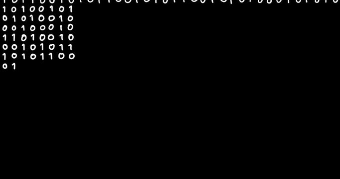 handwriting process of binary code in white with black background