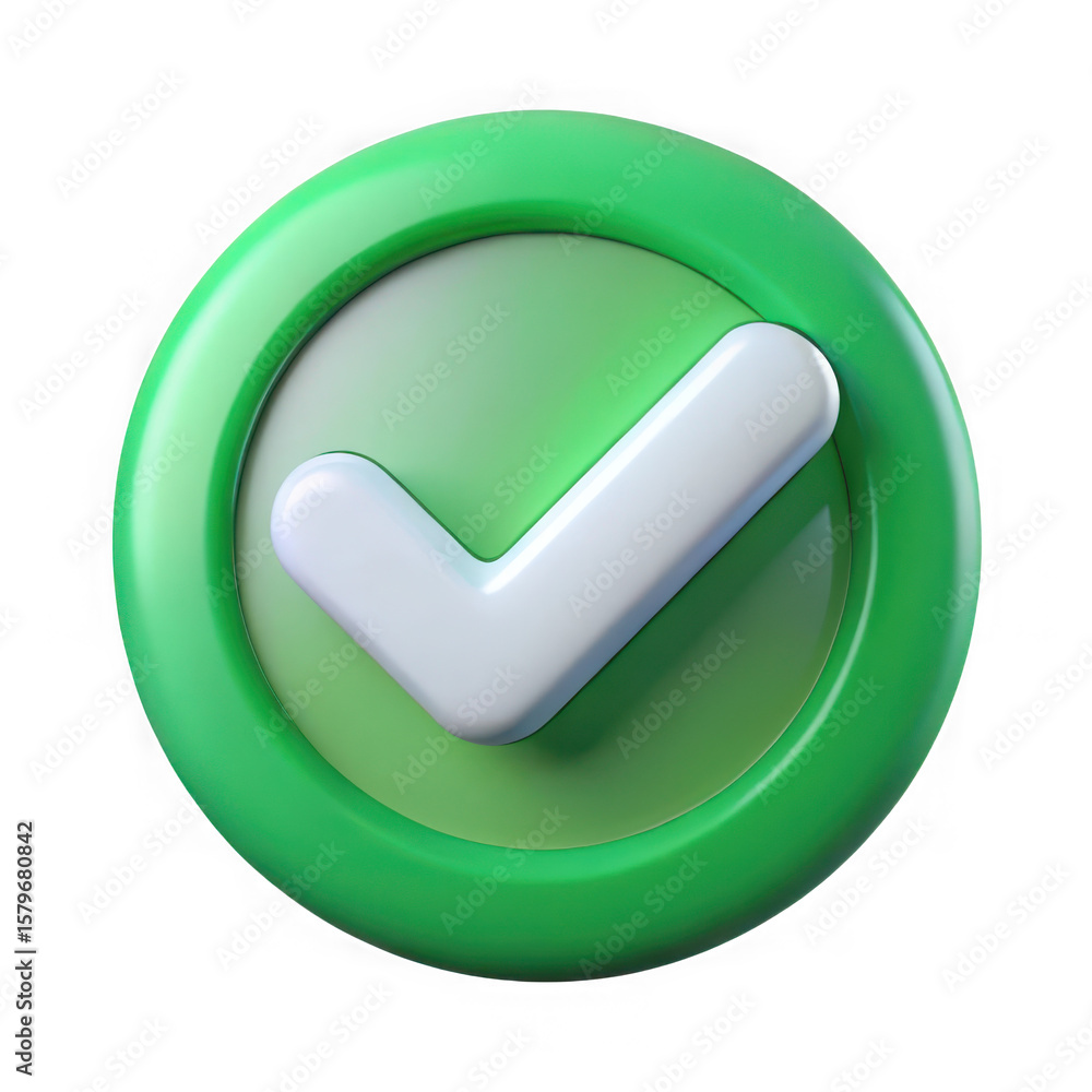Poster green check mark button icon 3d render isolated on transparent background