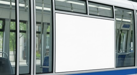 Close-up of a modern tram interior, featuring a blank advertisement space.