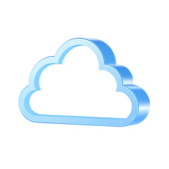 Blue glass cloud icon - 3d cloud icon isolated on white. 3d rendering