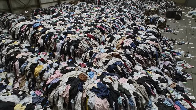 Large Collection of Used Clothing in Warehouse with Diverse Styles and Colors