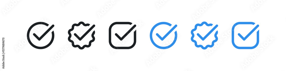 Poster check mark icon button set, verified badge icon tick symbol vector blue verification badge approved 