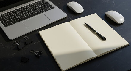 Modern Workplace Setup Laptop, Notebook, and Accessories for Productivity and Creative Work