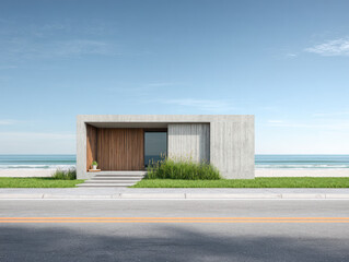 Obraz premium Modern concrete house by the seaside with open view