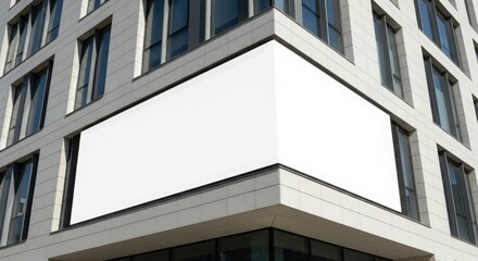 Blank billboard advertisement affixed to the corner of a modern building.