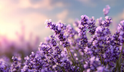Obraz premium Beautiful lavender flowers in a soft and warm light