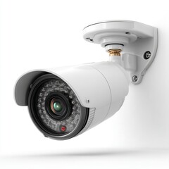 High-Resolution 3D Rendering of a Modern White Security Camera on a White Background, Surveillance System for Home and Business Security, CCTV Camera with Infrared LEDs for Night Vision