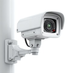 Security Camera Mounted on Pole, Close-up of Surveillance System with Infrared Lights for Night Vision, White CCTV Camera for Safety and Protection, Modern Technology for Crime Prevention