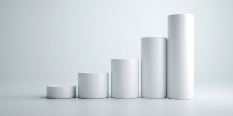 Five white cylindrical objects showing ascending growth