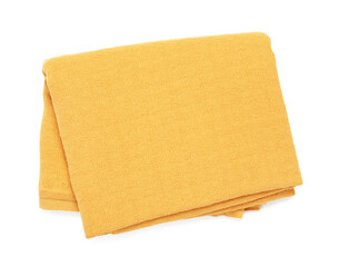 Yellow beach towel isolated on white, top view