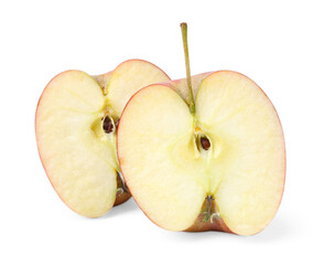 Halves of fresh apples isolated on white