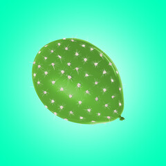 Green balloon covered with cactus prickles on turquoise background