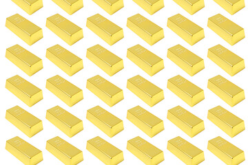 Many shiny gold bars on white background, pattern design