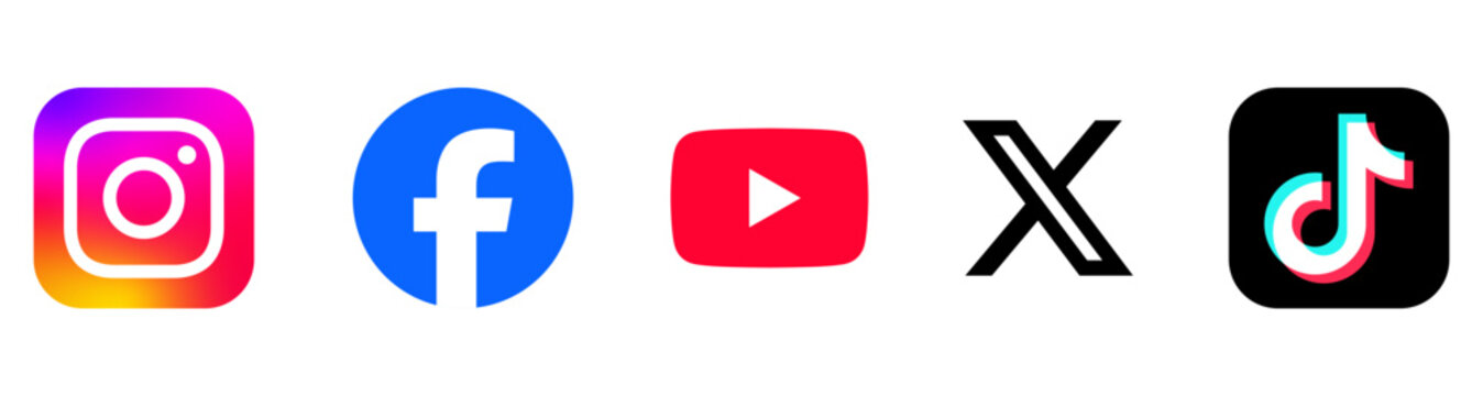 social media icon set or social network logos , facebook, instagram, youtube, x, tiktok, social media, networking apps. vector icons