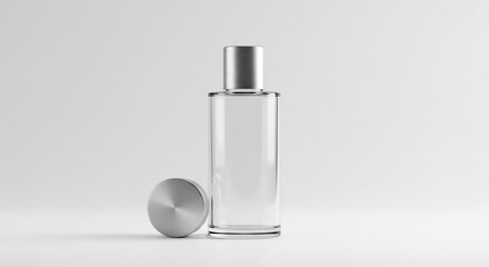 Naklejka premium Elegant clear glass bottle subtly reflects soft light. AI Generated