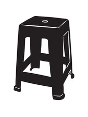  A popular black plastic short stool in Brazil. Isolated on a transparent background.
