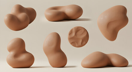 Looped animation of abstract soft organic clay shapes floating over a pastel background in minimal 3D motion design.