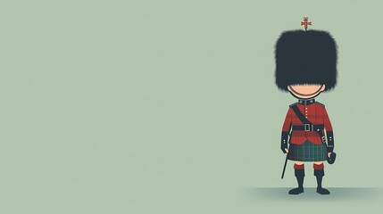 Minimalist cartoon of a Scottish soldier in historic Highland regiment uniform