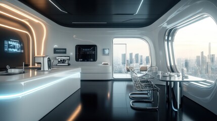 Futuristic modern cafe interior