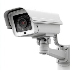 Security Camera on White Background, Surveillance System for Safety and Protection, CCTV Camera with Infrared LEDs for Night Vision, Crime Prevention and Monitoring, Modern Technology for Home and