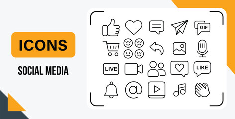 Collection of modern outline social media icons for communication and online engagement