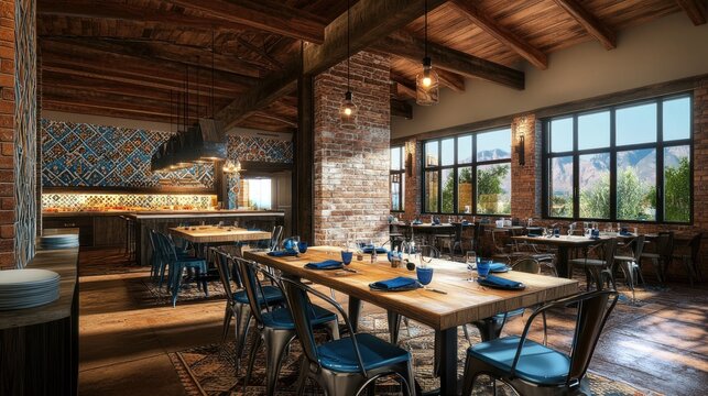 Interior of a rustic restaurant