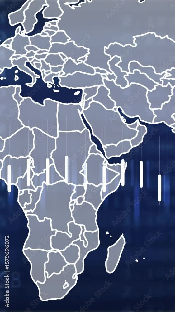 Poster animation of data processing over world map on black background