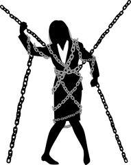 鎖に縛られた女性ビジネスマン