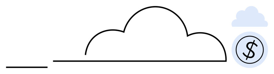 Cloud outline connected to a dollar coin symbolizing storage, economy, and network. Ideal for cloud computing, technology, finance, cost-efficiency, scalability digital services innovation. A