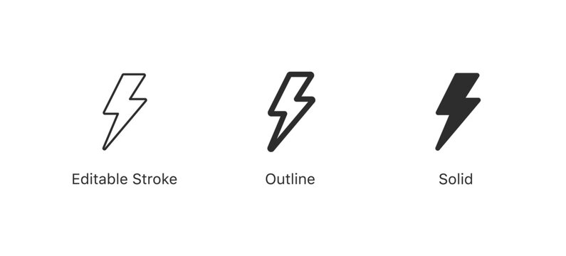 thunder bolt flash icon, flash lightning bolt icon - Electric power icon symbol - Power energy icon sign in filled, thin, line, outline and stroke style for apps and website
