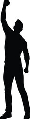 Confident Man Silhouette with Raised Fist, Standing Victory Pose for Motivation and Success