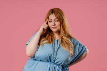 Clever Plus Size Woman With Gesture - You, Think About It. Looking Camera