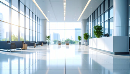 Fototapeta premium Modern Office Lobby with City View
