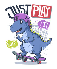 Dinosaur play skateboard hand drawn illustration, ready for print on t-shirt and other uses