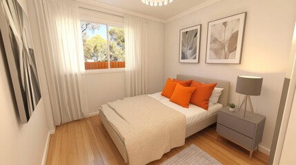 Fototapeta premium Interior of a small bedroom. Cozy modern design