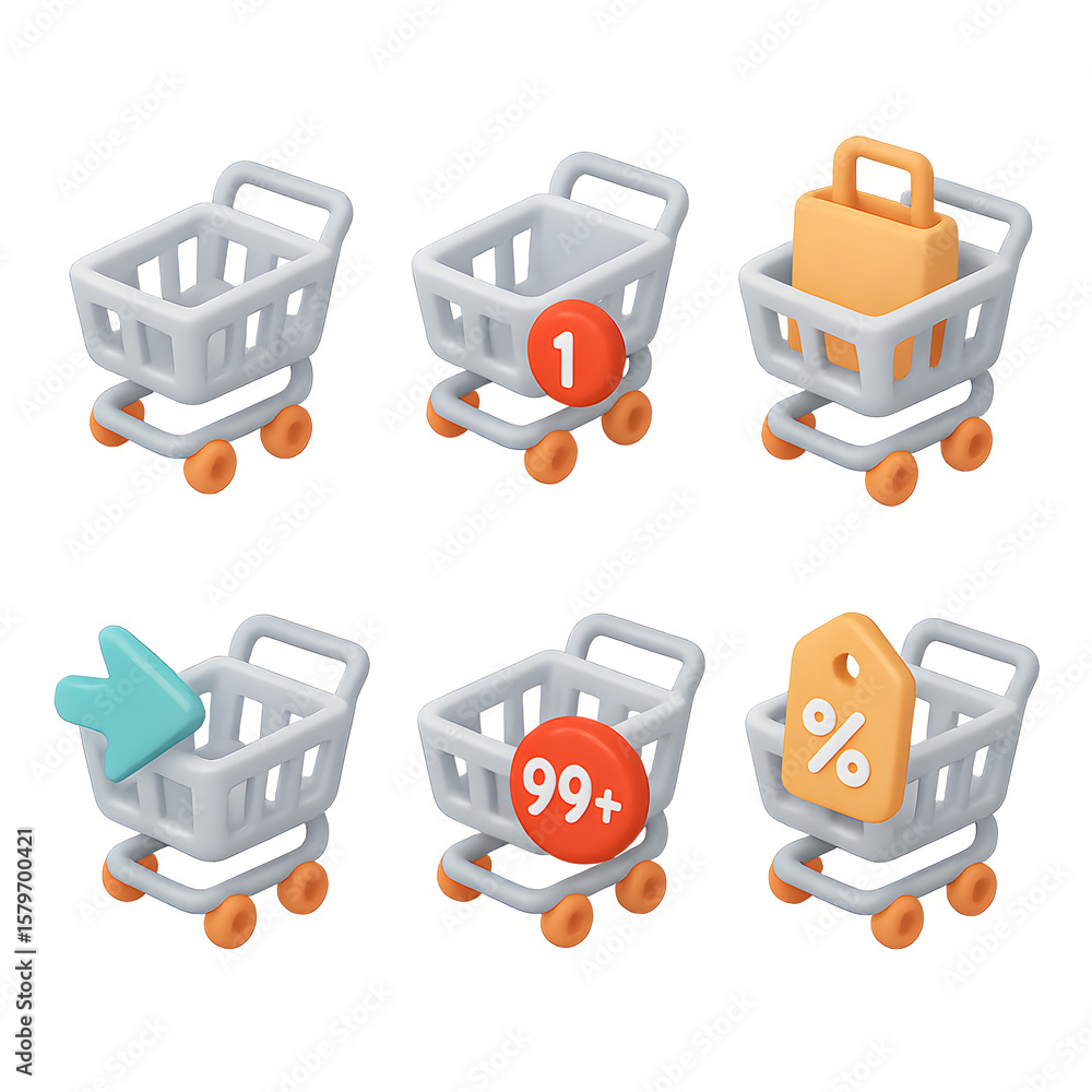 Poster creative 3d isometric ui/ux set shopping cart icons for online store & e-commerce - modern design el