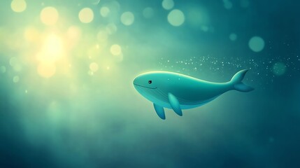 A serene underwater scene featuring a gentle, mystical whale swimming gracefully in vibrant blue waters.