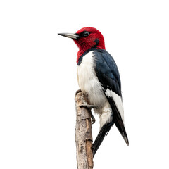 Fototapeta premium Red-headed woodpecker perched on tree branch isolated on transparent background
