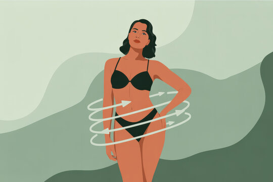 Confident Woman Embracing Body Positivity in a Minimalist Green Abstract Environment