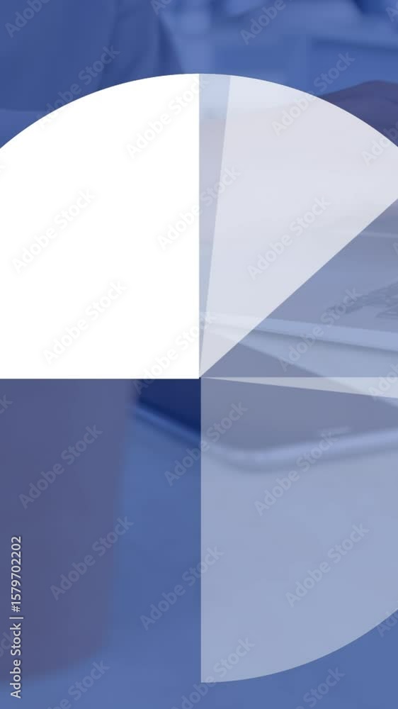 Poster animation of round graphs over hands of caucasian man using laptop