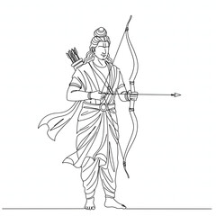 Simple Line Art of Lord Rama with Bow and Arrow Illustration